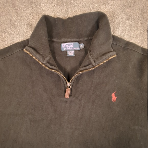 Polo Ralph Lauren Other - Polo Ralph Lauren Mens XL Black Quarter Zip Pullover‎ Cotton Knit Red Pony #2764